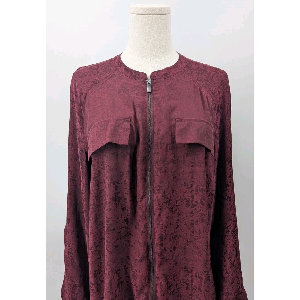 Rock & Republic Womens Red Burnout Tunic Top Roll Tab Sleeve Dark Romance‎ Vamp
